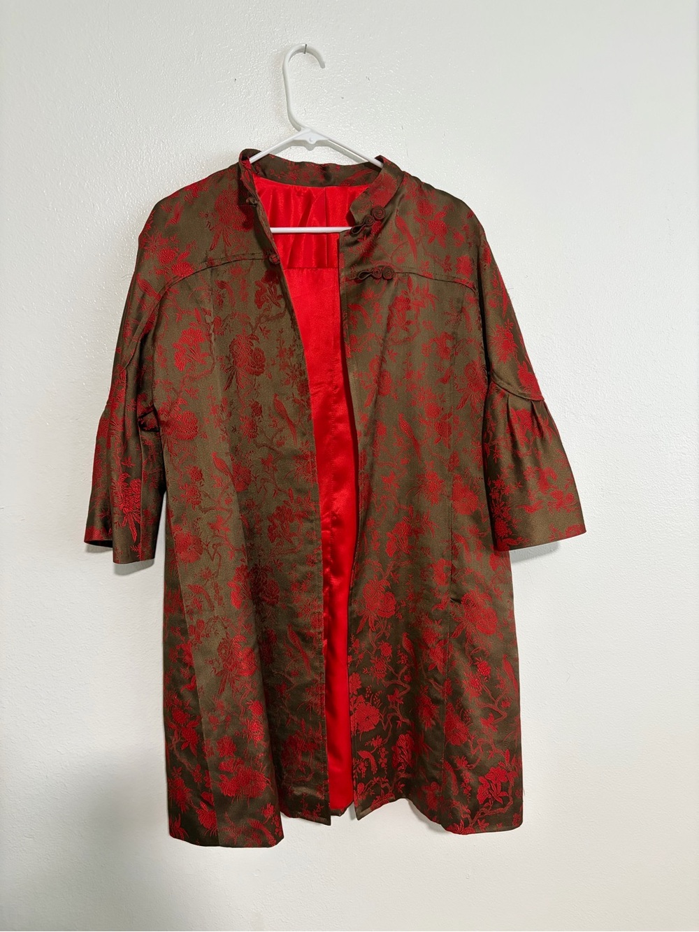 Women's Red Brocade Coat with Mandarin Collar